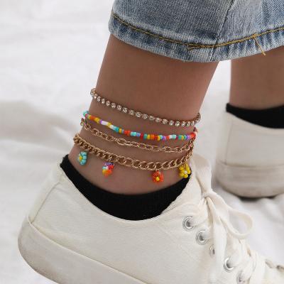 China Small rice flower foot pearl foot decoration diamond fashionable simple personality religious multilayer girl anklet chain for sale