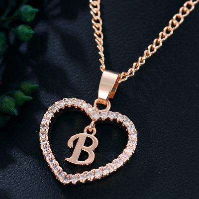 China Fashion CLASSIC Custom Heart Rhinestone Letter Name Choker Initial Necklace For Women Pendant Jewelry for sale