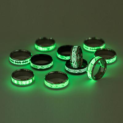 China Glow in the Dark Glow in Dark Dragon Texture Male Silver Ring Polishing Stainless Steel Ring Man for sale