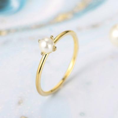 China CLASSIC Minimalist Fashion Jewelry 14k Gold Plated Mini Imitation Pearl Ring Delicate Designs For Women Kbr010-m for sale