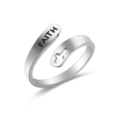 China CLASSIC Personality Faith Cross Open Rings Customize Engraved Stainless Steel Rings Jewelry Women Faith Ring for sale