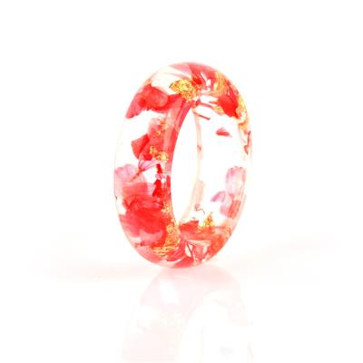 China Cute Most Popular Hot Selling Flower Resin Ring Candy Color Small Fresh Hand Gold Foil Color Drop Unique High Quality Dry Ring for sale