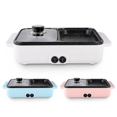 China Hot sale household mini 2 in 1 hotpot students non smoke electric barbecue grill grill with hot pot for cooking for sale