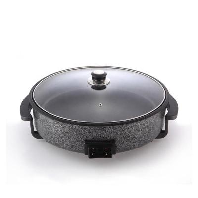 China Household tempered glass lid material and round shape multifunctional electric pizza pan cake pan silver gray non-stick heating fry pan for sale