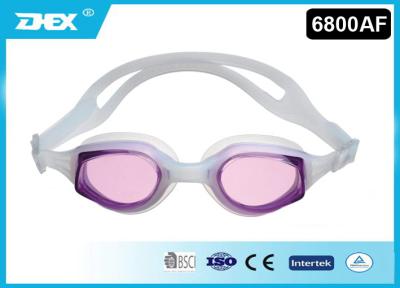 Chine Les sports blancs pourpres dirigent des lunettes de natation embrumant la courroie de silicone de lentille de PC à vendre