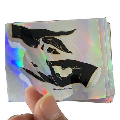 China Good Quality Holographic Die Cut Logo Hologram Sticker Reflective Rainbow Glitter Custom for sale