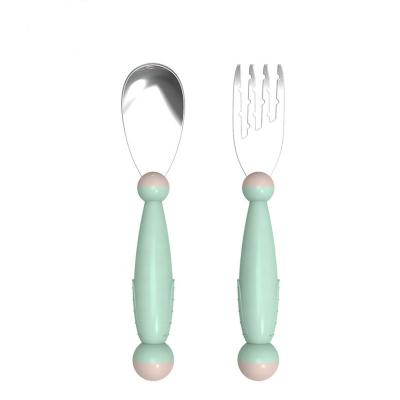 China Children's Stainless Steel Fork Spoon Tableware Baby Feeding Products Baby Food Training Fork Extra Spoon Portable Set for sale