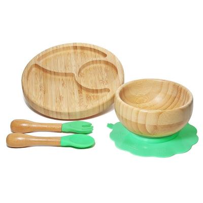 China CLASSIC High Quality Kids Feeding Product Silicone Suction Baby Training Tableware Bamboo Spoon Bowl Dish Set for sale