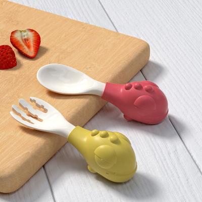 China Baby Feeder Product 100% Food Grade Silicone BPA Free Baby Training Spoon Fork Set for sale