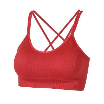 China Breathable Sports Bra Women Yoga Sports Breathable Quick Dry Bra Tops Bra Solid Pattern For Adults Quantity Fitness Cross Back Nylon/Spandex for sale