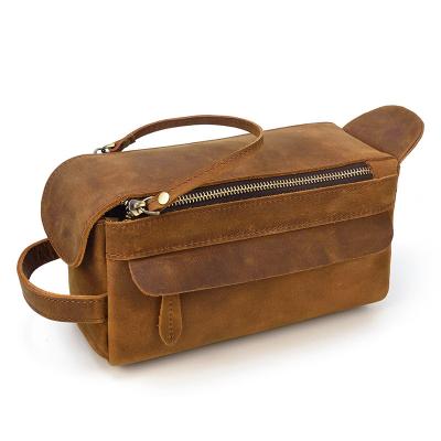 China Vintage/High Quality/Durable Custom Made Men Hanging Toiletry Bag Makeup Organizer Leather Case Laundry Wash Cosmetic Bag for sale