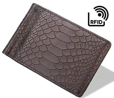 China RFID Blocking Protects Fashion Design Card Holder Minimalist Wallet RFID Blocking Crocodile Wallet Money Clip Genuine Leather Card Holder for sale