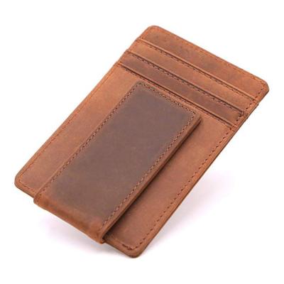 China RFID Blocking Full Grain Leather Card Holder Magnet Money Clip Card Holder Strong Wallet for sale