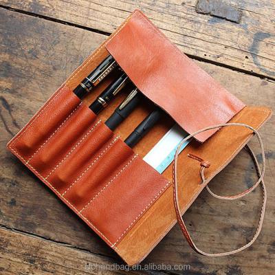 China Durable Simple Classic Vintage Pencil Case Pouch Holder Stationery Pen Mark Case Pouch Holder Stationery Kits Bag Pocket Genuine Leather Pencil Case for sale