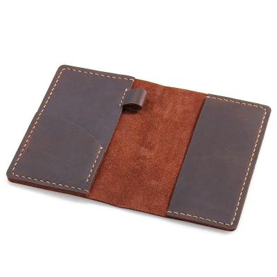 China High Quality Crazy Genuine Leather Handmade Vintage Book Cover Leather Horse Notebook Cover with Stand and Pen Card Holder for sale