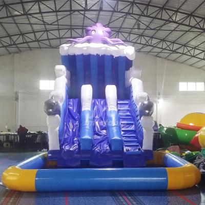 China UV Resistance Explosion Slide And Commercial Inflatable Swimming Pool Water Slide With Swimming Pool For Water Park for sale