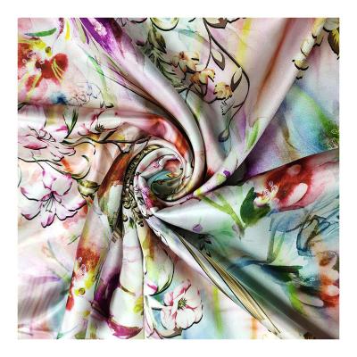 China Custom Satin Fabric Satin Fabric Digital Printing Polyester Fabric Anti-Static Shrink-Resistant Floral Printing Fabric For Dress for sale