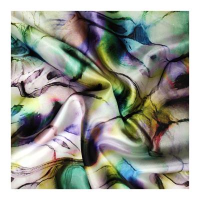 China Stain Repellent Shaoxing Plant Satin Silk Fabric Satin Fabric Breathable Digital Printed Polyester Printing Fabric for sale