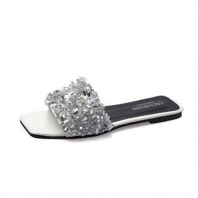 China White Black Women Anti-Slippery Diamond Slippers Flat Shoes Sandals for sale