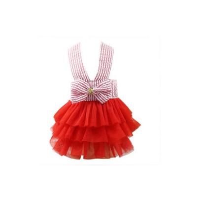 China Viable Small Dog Girl Dress Pet Puppy Cat Lace Tutu Stripe Vest Skirt Clothes for sale