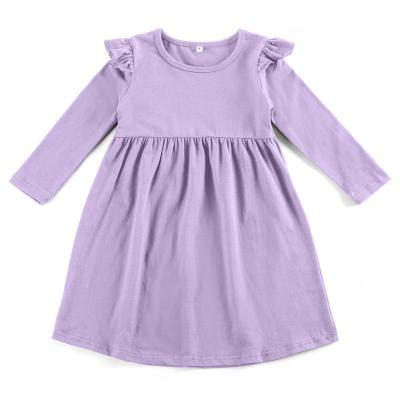 China Long Sleeve Cotton dress fall winter simple solid color long sleeve baby girl dress clothes for sale