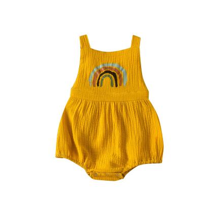 China Anti Shrink Newborn Baby Rainbow Printed Romper Infants Clothes Toddler Kids Suspender Overalls for sale