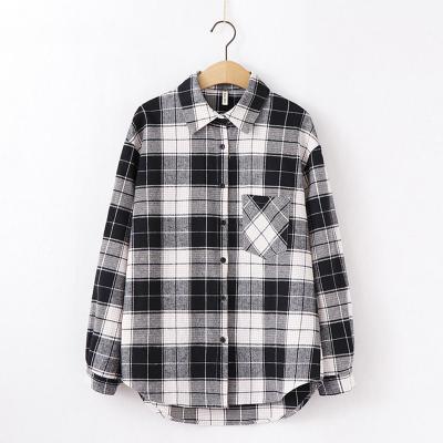 China All-match Fashion Blouse Shirt Breathable Daily Women Sheath Long Plus Size Plaid Shirt for sale