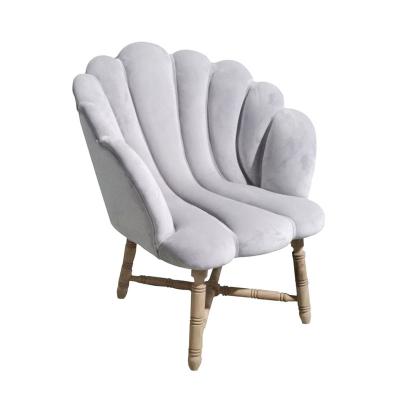 China Small Wooden Storage Leg Gray Shell Shaped Velvet Sofa Chair For Bedroom for sale