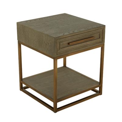 China 2020 Hot Selling Contemporary Oak Gold Iron Bedside Table With Drawer for sale