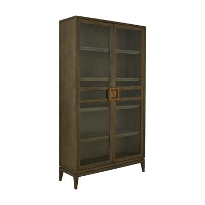 China Contemporary Large Glass Door Natural Solid Oak Wood Bookcase Furniture for sale