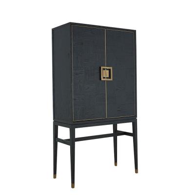 China Other Tall Gold Handle Parquet Door Vintage Black Oak Wood Solid Wine Bar Cabinet for sale