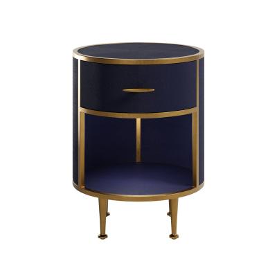 China Hot Sale Customization Best Quality Nordic Round Metal Frame Faux Leather Nightstand for sale