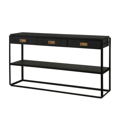 China Customization Vintage Black Metal Oak Wood Console Table With Shelf for sale