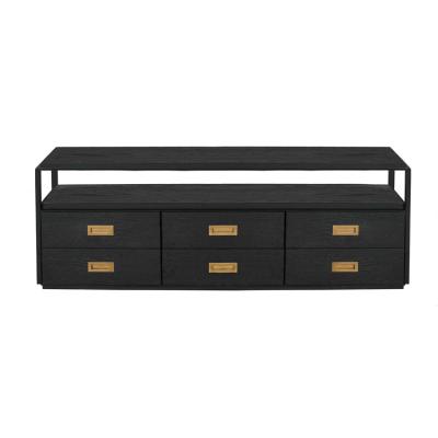 China Traditional Vintage Wooden Black Metal TV Cabinet Stand Entertainment Unit for sale