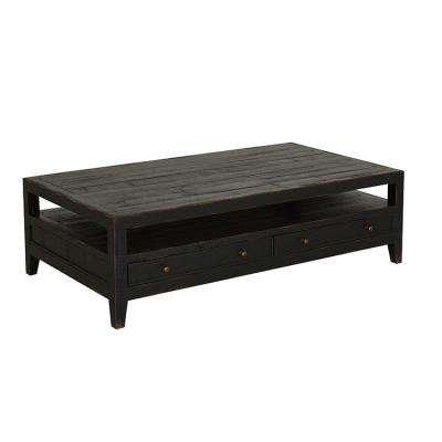 China Vintage Traditional Antique Distressed Rustic Black Reclaimed Fir Wood Coffee Table for sale