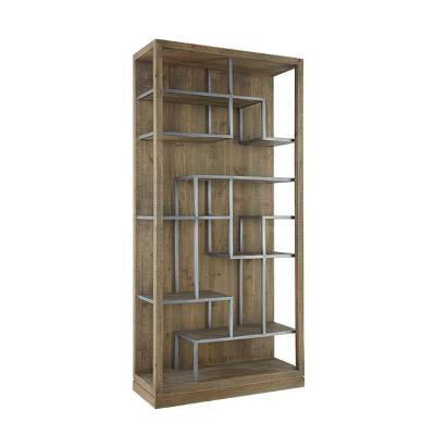 China Traditional Vintage Tall Silver Metal Reclaimed Fir Wood Bookcase for sale