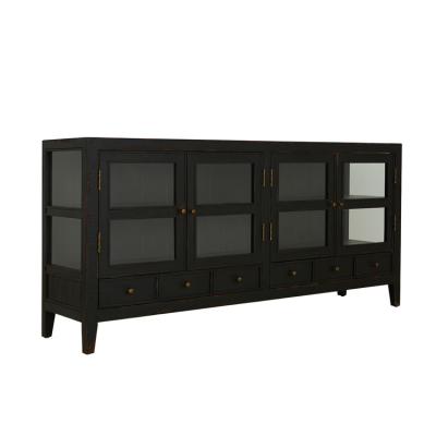 China Vintage Antique Furniture Traditional Black Glass Door Reclaimed Fir Wood Sideboard for sale