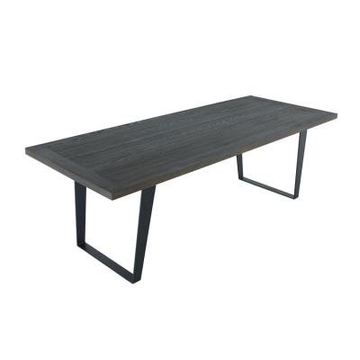 China Customization Rustic Black Metal Legs and Solid Oak Wood Dining Table for sale