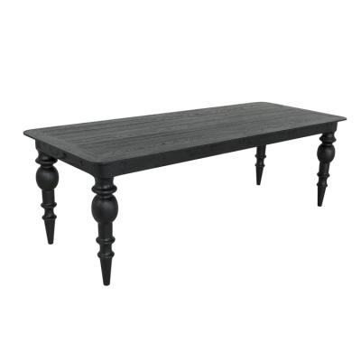 China High Quality Black Turned Solid Leg Oak Wood Farmhouse Style Dining Table for sale