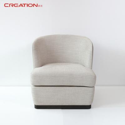 China Contemporary 5 Star Hotel Single Cushion Upholstered Soft Fabric Sofa With Genuine Leather Backing for sale