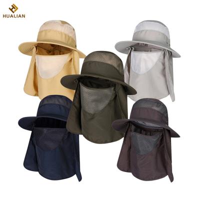 China HUALIAN RTS High Quality Polyester Outdoor Dobby Men Fishing Hats With Detachable Shield Bucket Sun Hat Jungle Custom Hat For Men Camping for sale