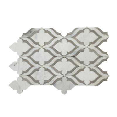 China Modern Pool Mosaics Waterjet Polished Carara White Flower Marble Mosaic Tiles For Kitchen Backsplash for sale