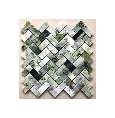 China Modern 30.5 X 30.5cm Polished Thin Green Marble Mosaic Tiles For Flooring for sale