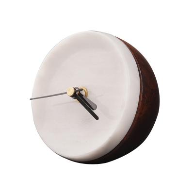 China Modern China Luxury Home Decorative Marble Table Clock Round Small White Stone Polished China for sale