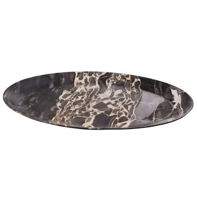 China New Style Modern Marble Design Natural Marble Serving Tray Gold Color Natural Marble Tray With Handles Luxury Look MDF Hotel Serving Tray Accept OEM for sale