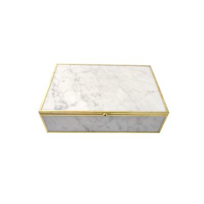 China Modern Home Decoration Christmas Gift Jewelry Storage Boxes Jewelry Display Gold White Marble Craft for Home Decoration for sale