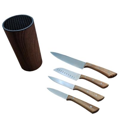 China Sustainable 5 Pcs Stainless Steel Wood Handle PP Block Kitchen Knife Set for sale