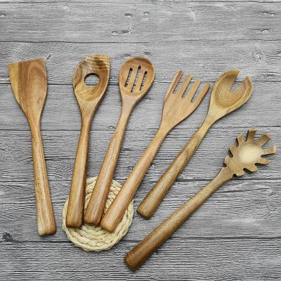 China Sustainable Wooden Utensil Kitchen Accessories Set 6 Piece Acacia Wood Spoon Cookware Set for sale