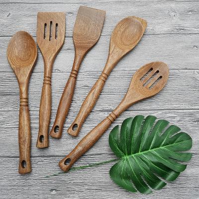 China Sustainable Eco-Friendly Biodegradable Reusable Acacia Wooden Kitchen Spatula Spoon Cooking Tools Utensil Set for sale