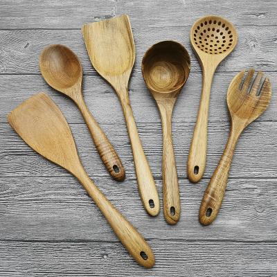 China Sustainable Wooden Utensils Set Eco - Friendly Bamboo Wood Teak Wood Cookware Utensils for sale